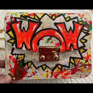 Anca Barbu artist painted “WOW” pop art handbag. New and unused.
